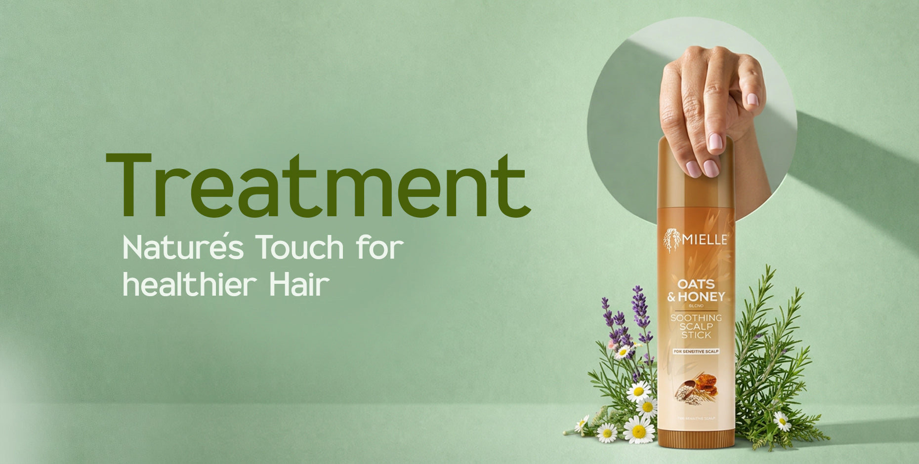 Mielle Oats & Honey Soothing Scalp Stick with lavender and chamomile, promoting healthy hair.