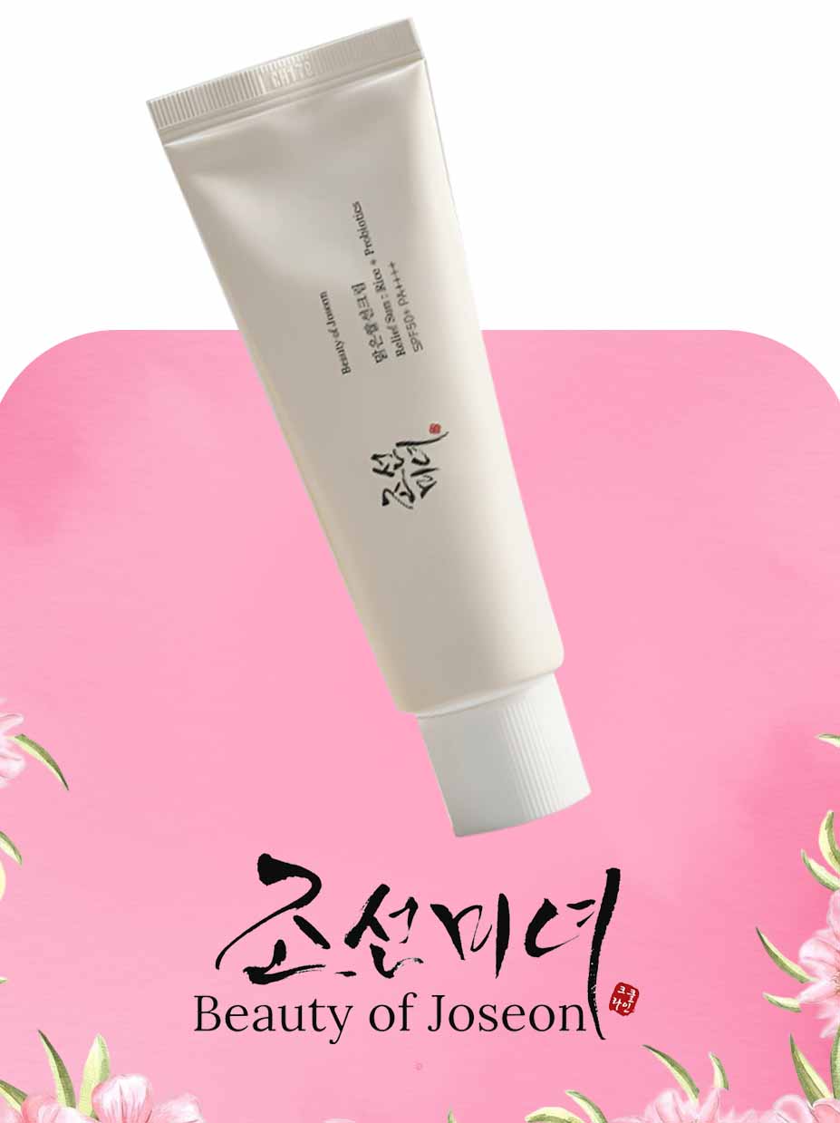 Cosmetic tube on a pink background with Beauty of Joseon branding
