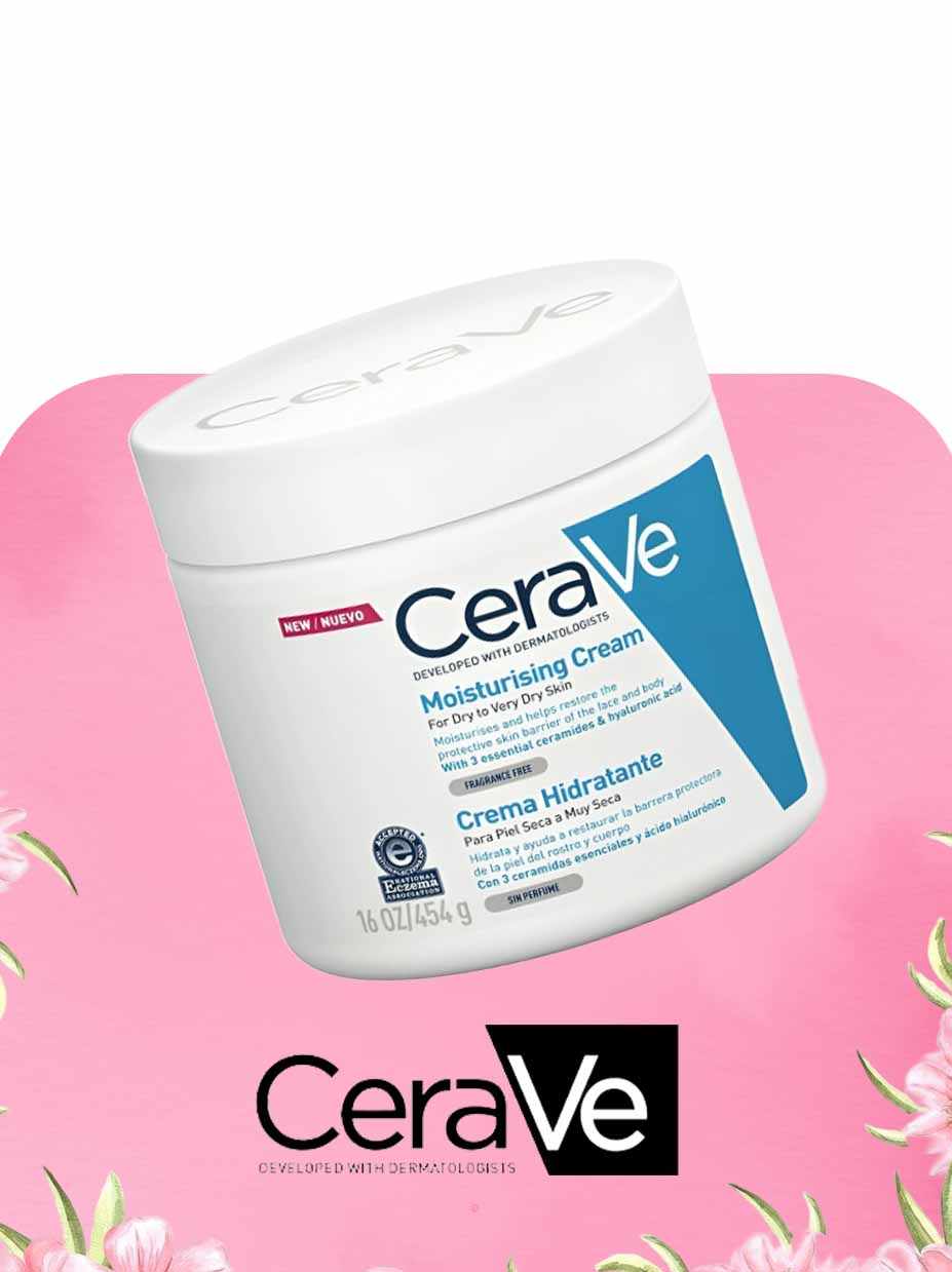 CeraVe moisturizing cream jar on a pink background 