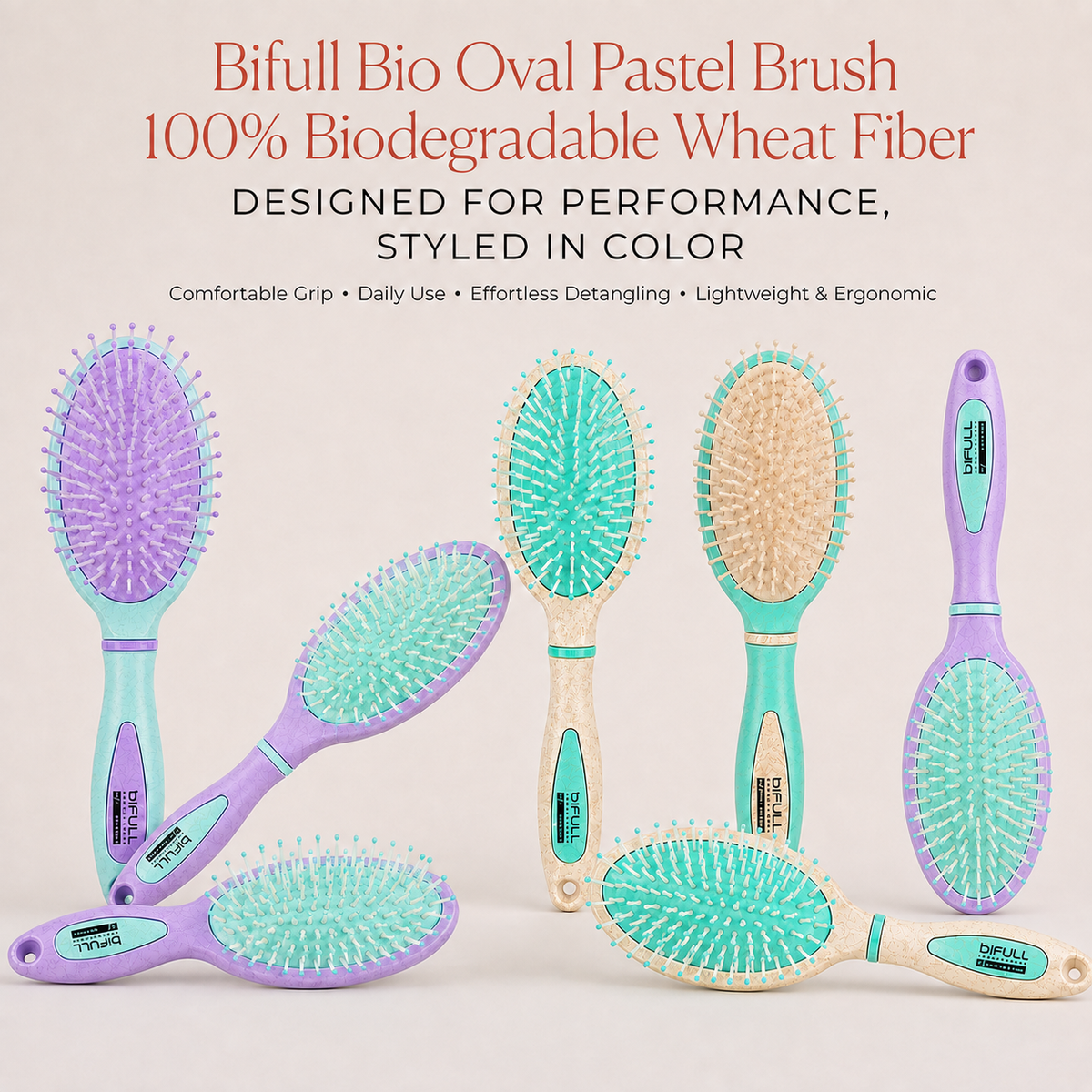 Bifull Bio Oval Pastel Brush 100% Biodegradable Wheat Fiber