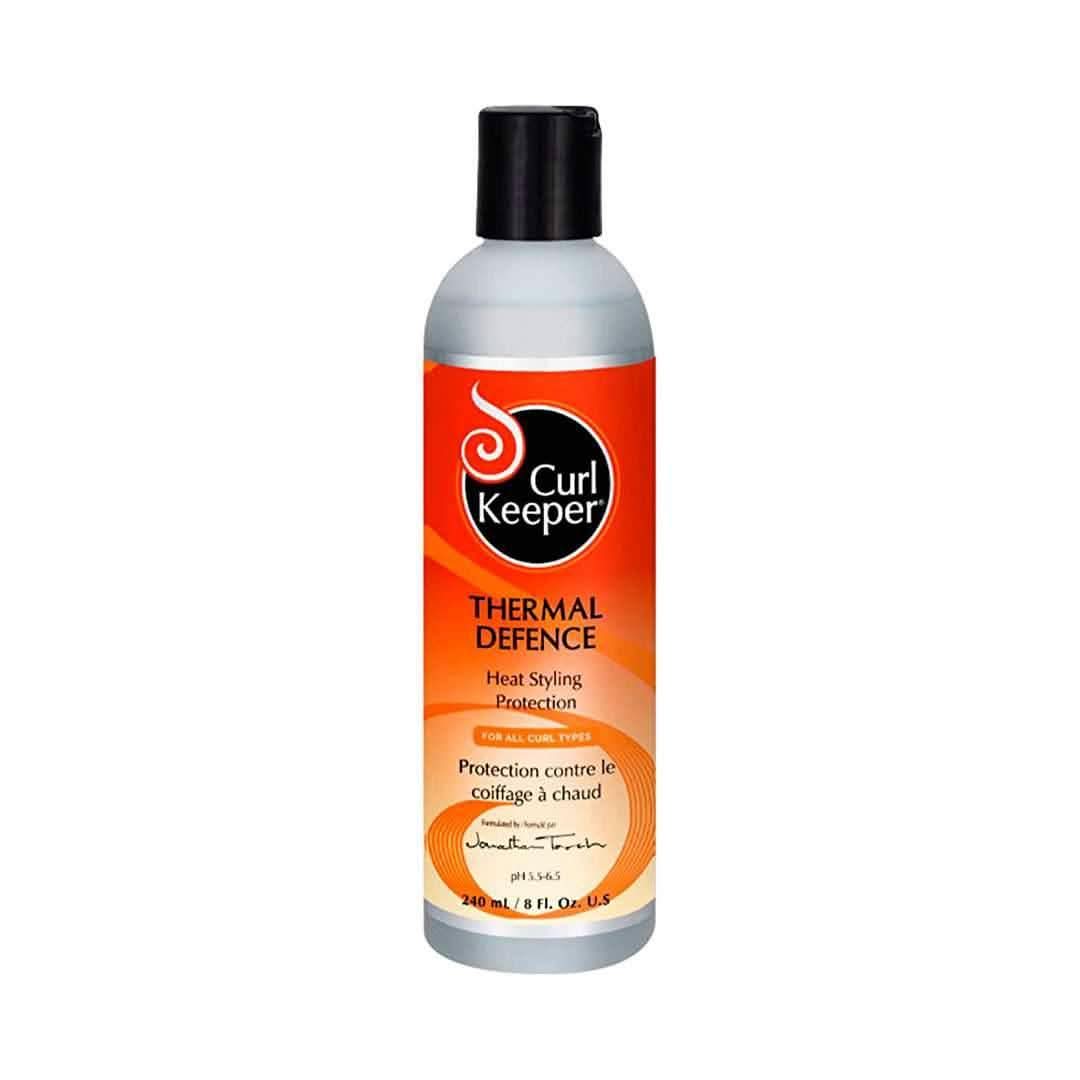 Curl Keeper Thermal Defence Heat Styling Protection, 240ml bottle with orange label and black cap.