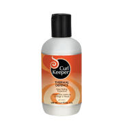 Curl Keeper Thermal Defence heat styling protection, 100ml white bottle with orange and black label.