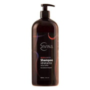 Divina BLK Hydrating Shampoo in a large, dark brown pump bottle with colorful wavy accents.