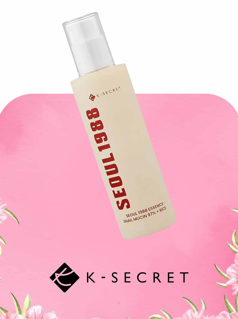 K-SECRET Seoul 1988 skincare product on a pink background